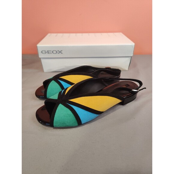 Women's Geox Wistrey Suede Slingback Sandals Yellow Green Blue US 8 - Picture 1 of 6